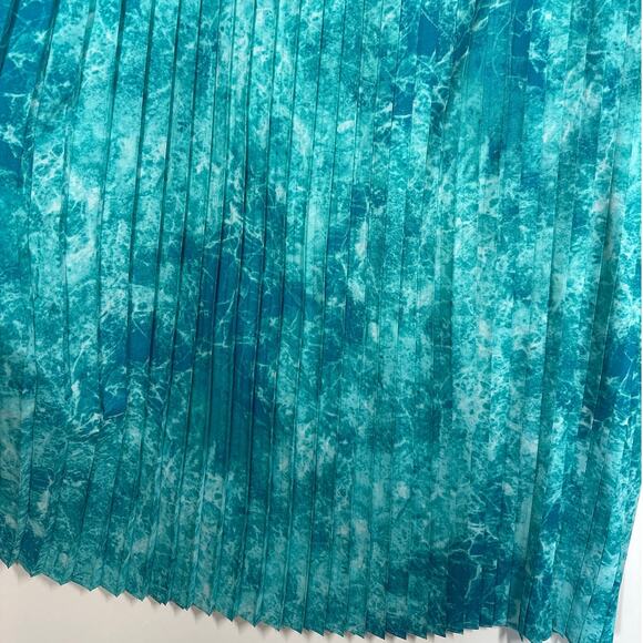 Michael Kors Turquoise Water Print Pleated Maxi Long Skirt Pull On Size L Flowy - Picture 7 of 12